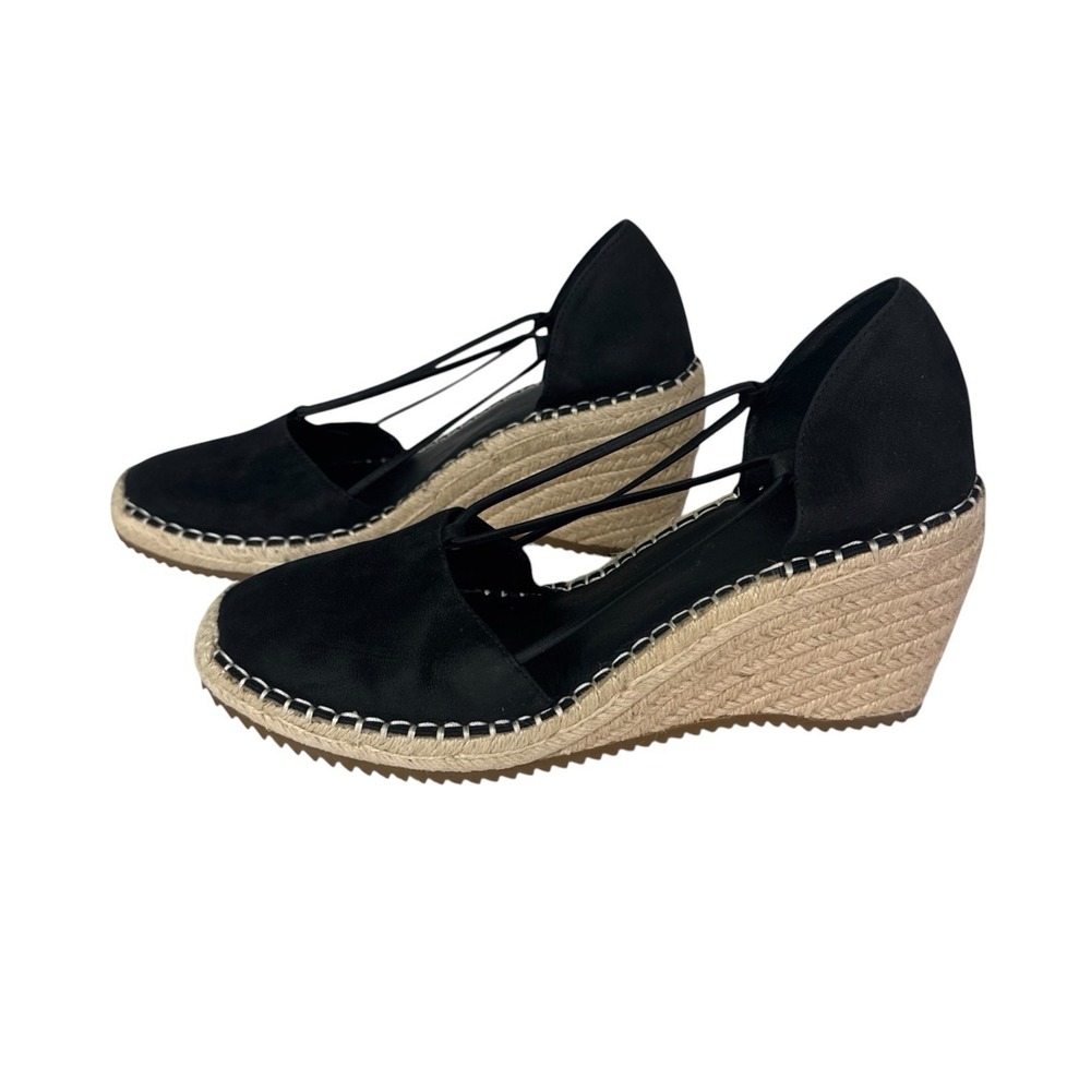Eileen Fisher Women's 9 Yasmin Tumbled Nubuck Espadrille Wedge Shoes Black EUC